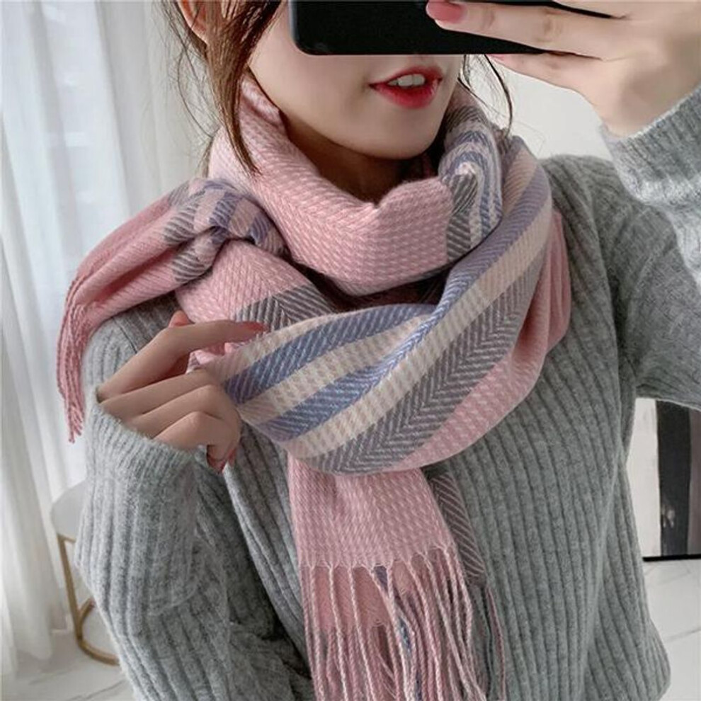 (pink, 67*198cm) Wtempo Women&apos;s Autumn Winter Sweet Scarf Korean Style Plaid Small Love Pattern Christmas Warm Vintage Warm Scarf