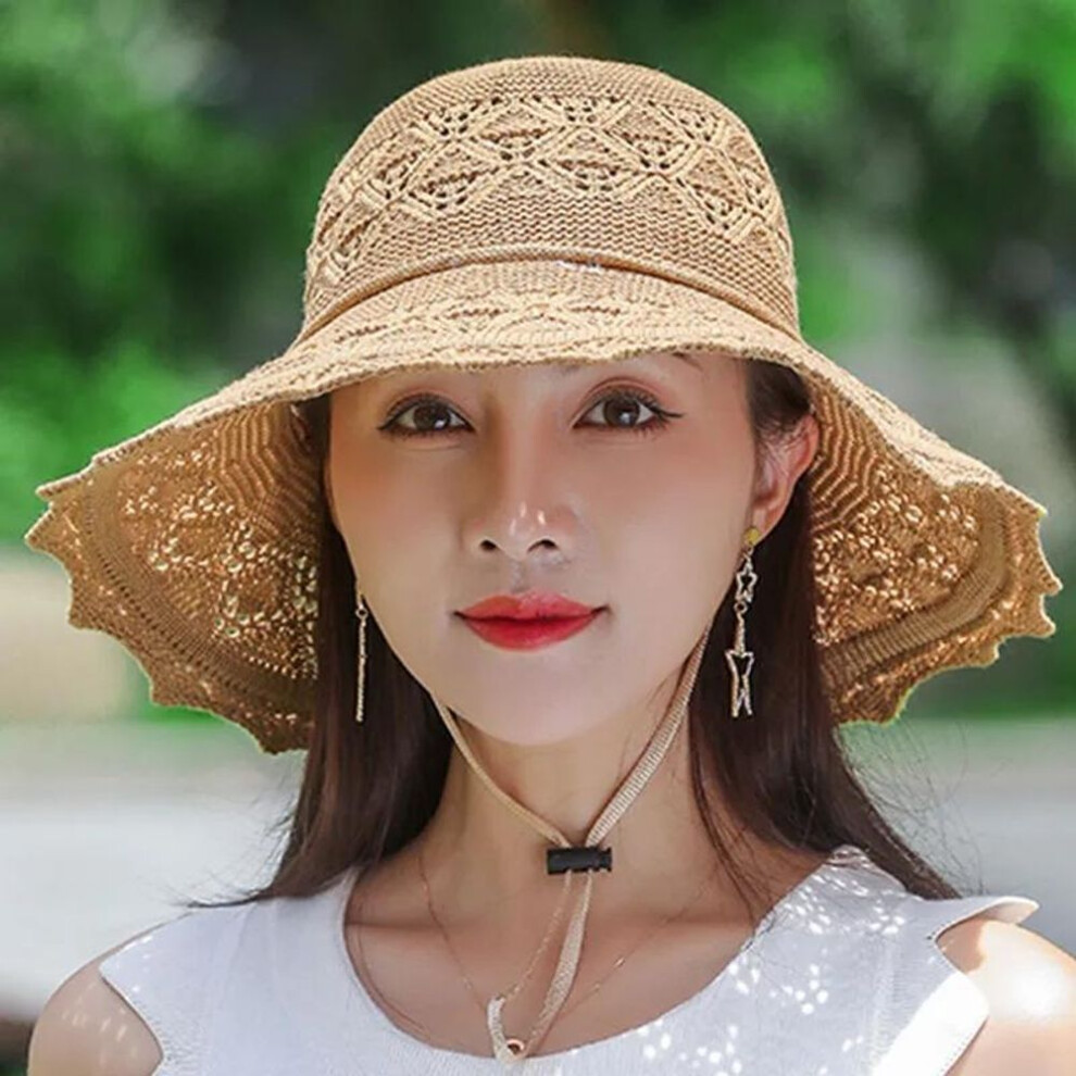 (khaki, 56-59cm) Wtempo Summer Foldable Hats For Women Korean Large Brim Sun Protection Hats Vacation Travel Seaside Cool Hats