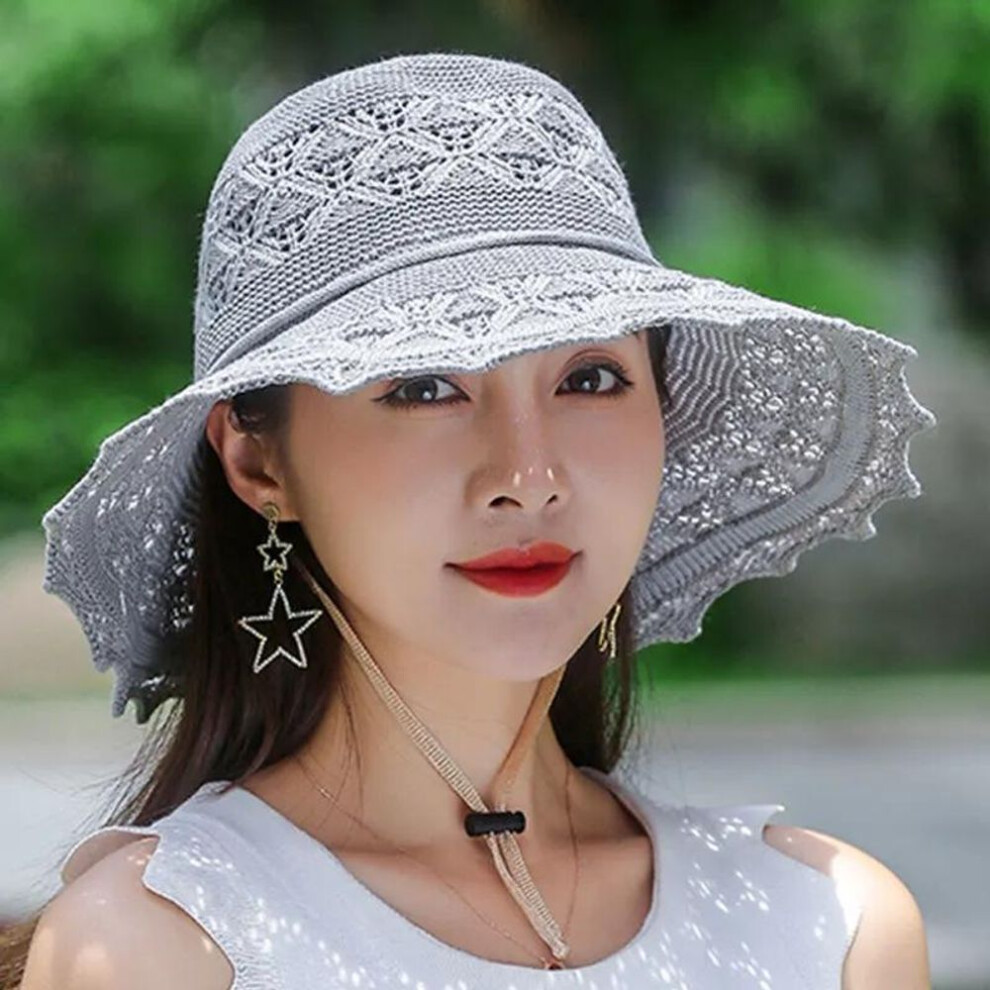 (grey, 56-59cm) Wtempo Summer Foldable Hats For Women Korean Large Brim Sun Protection Hats Vacation Travel Seaside Cool Hats