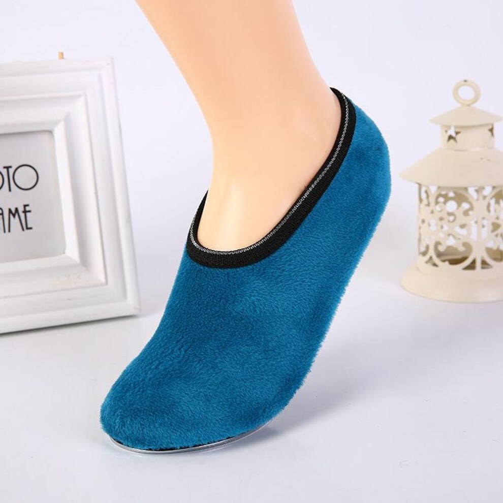 (lake blue) Women Fleece Gripper Slipper Warm Anti-skid Home Socks Soft Sports Train 34-39