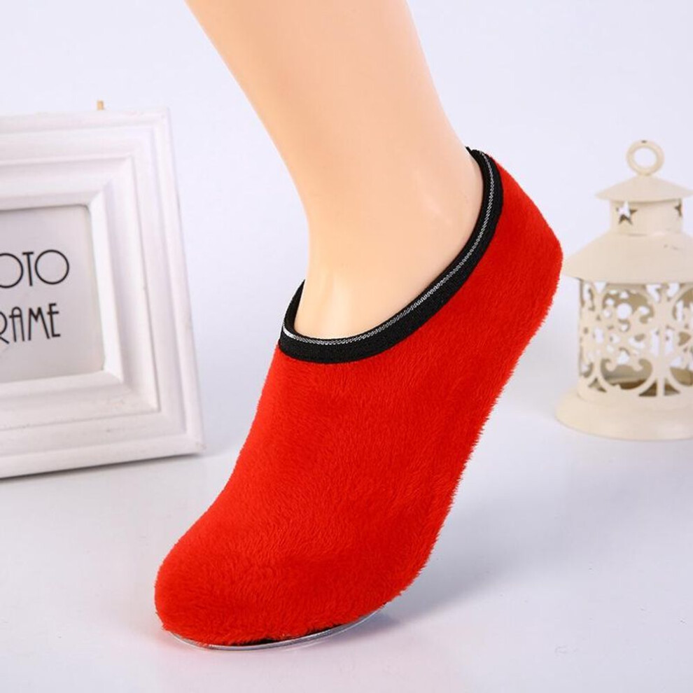 (red) Women Fleece Gripper Slipper Warm Anti-skid Home Socks Soft Sports Train 34-39