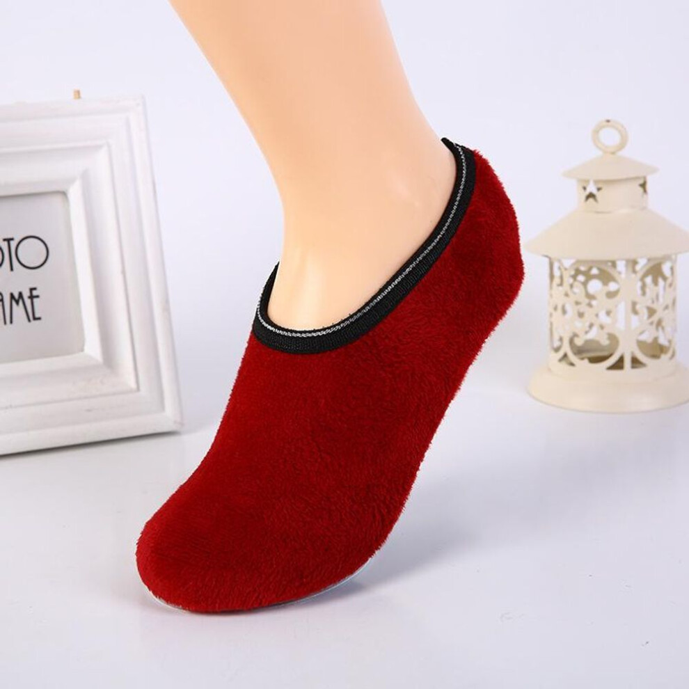 (wine red) Women Fleece Gripper Slipper Warm Anti-skid Home Socks Soft Sports Train 34-39