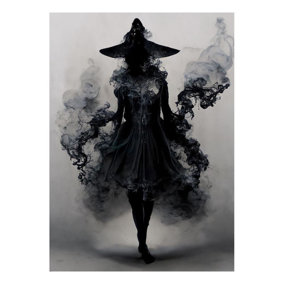 (white, 30x40cm No Frame) Black Witch Abstract Ink Canvas Painting Vintage Woman Wall Art Aesthetic Poster And Prints For Living Room Home Decoration Pictures