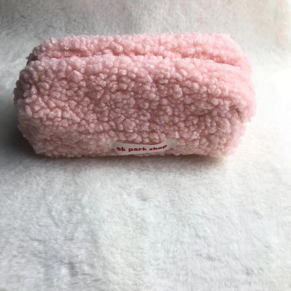 (pink) Lamb Hair Plush Cosmetic Bag with Large Capacity