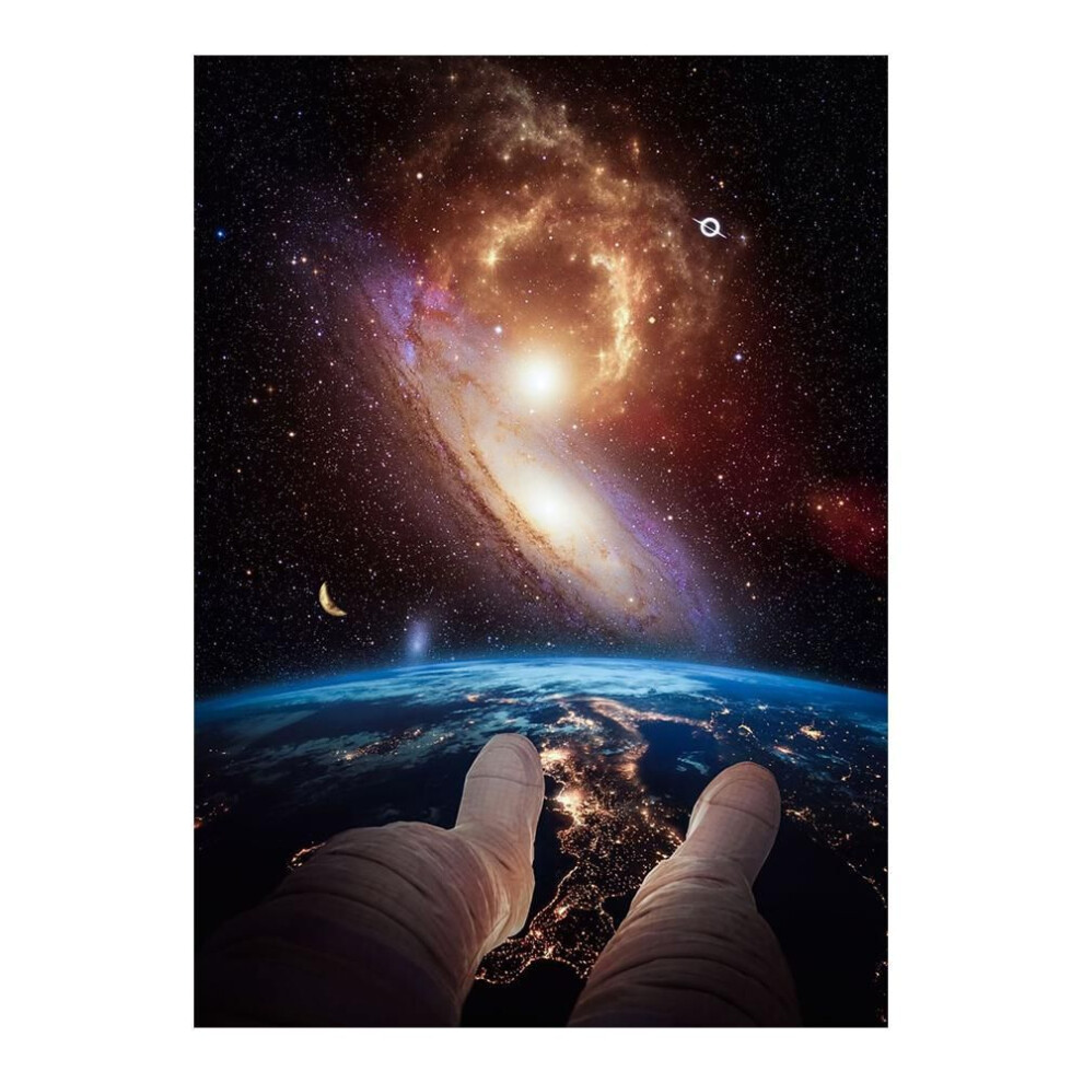 (brown, 20x30cm No Frame) Astronaut Drinking Beer on Moon While Watching Earth Destroy Modern Canvas Painting Posters Prints Living Room Wall Art Pictures Modern Home Decor