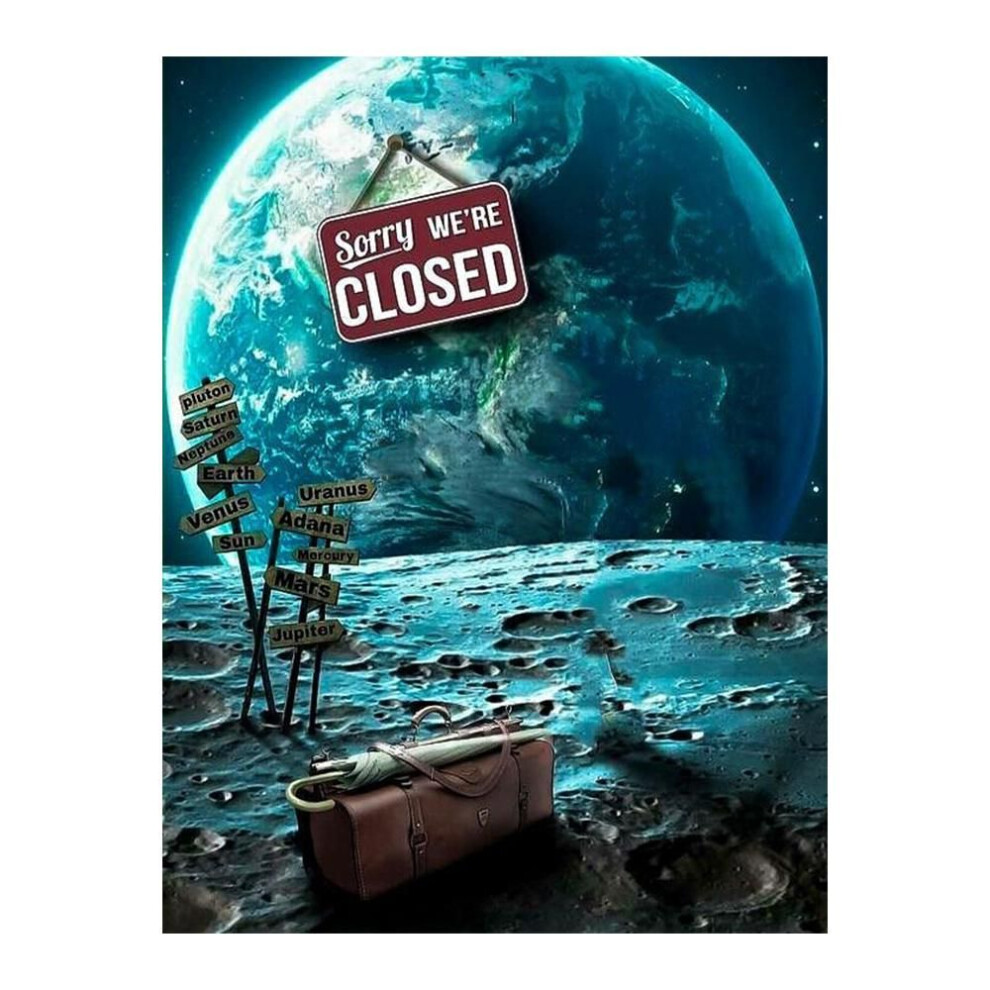 (navy blue, 20x30cm No Frame) Astronaut Drinking Beer on Moon While Watching Earth Destroy Modern Canvas Painting Posters Prints Living Room Wall Art Pictures Modern Home Decor