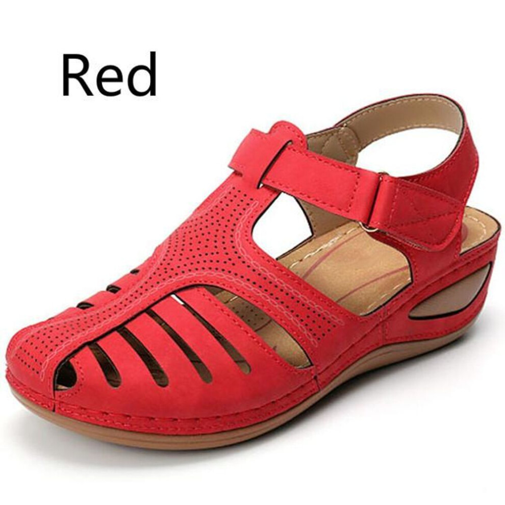 (red, 39) Woman Sandals Summer Vintage Wedge Sandals Casual Cutout Loophole Women Shoes Female Ladies Platform Retro Sandalias Plus Size
