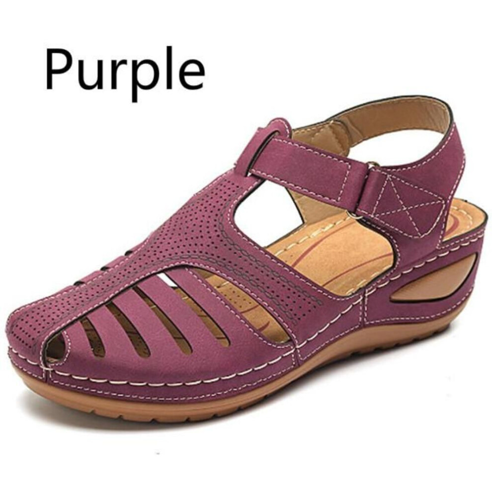 (purple, 39) Woman Sandals Summer Vintage Wedge Sandals Casual Cutout Loophole Women Shoes Female Ladies Platform Retro Sandalias Plus Size