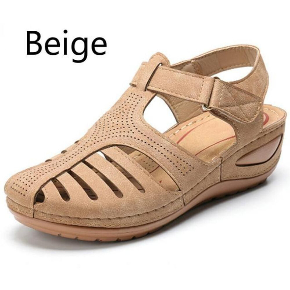 (beige, 41) Woman Sandals Summer Vintage Wedge Sandals Casual Cutout Loophole Women Shoes Female Ladies Platform Retro Sandalias Plus Size