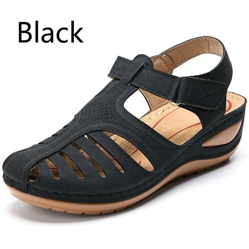 (black, 42) Woman Sandals Summer Vintage Wedge Sandals Casual Cutout Loophole Women Shoes Female Ladies Platform Retro Sandalias Plus Size