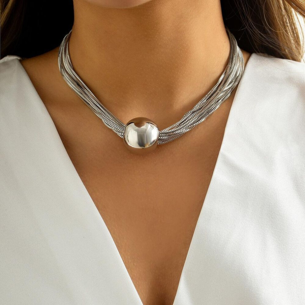 (silver) 1 Pcs Gothic Twisted Chunky Chain Necklace for Women Vintage Big Ball Pendant Choker Bracelet