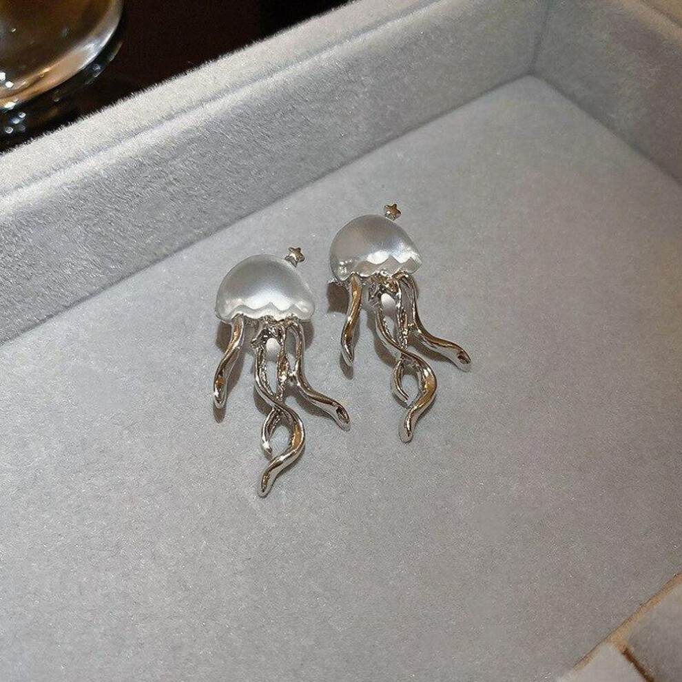 (silver) 1 Pair Fashion Design Floating Jellyfish Matte Crystal Earrings Creative Personality Female Earrings Jewelry