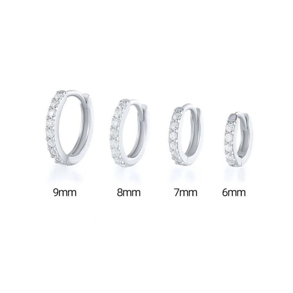 (silver, 7mm) 1 Pair Fashion Minimal Hoop Earrings Crystal Zirconia Small Huggie Thin Hoops Cartilage Earring Helix Tragus Earring Piercing Jewelry