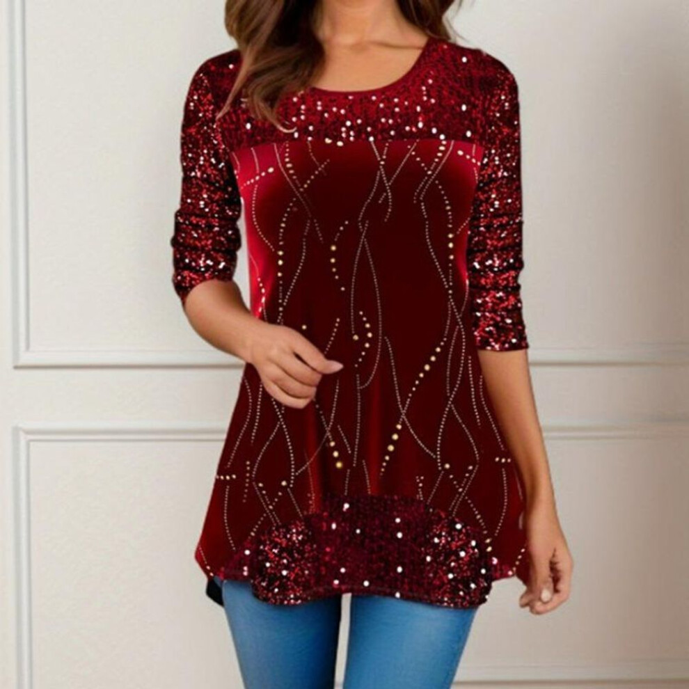 (red, L) YYFS Women's Casual Spring Fall Flower Pattern Blouses