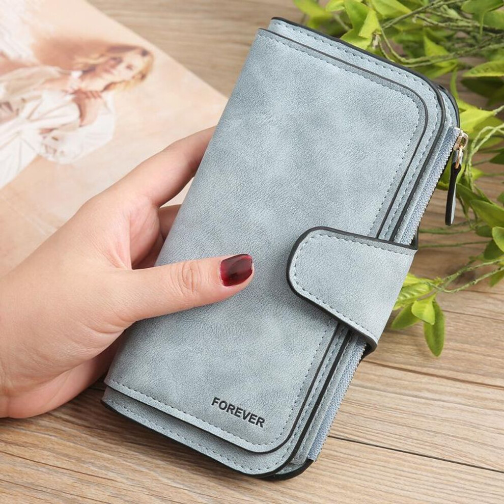 (blue) Brand Wallet Women Lady Purses Scrub Leather High Quality Ladies Clutch Wallet Long Female Wallet