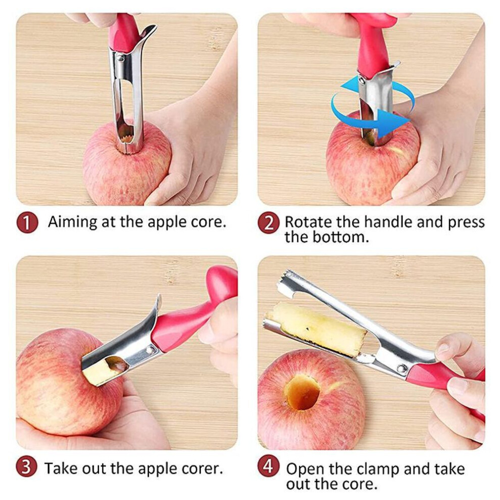 (red) Apple Corer Stainless Steel Apple Pears Core Remover Tool Fruit Cutter Seeder Slicer Knife Kitchen Vegetable Tools