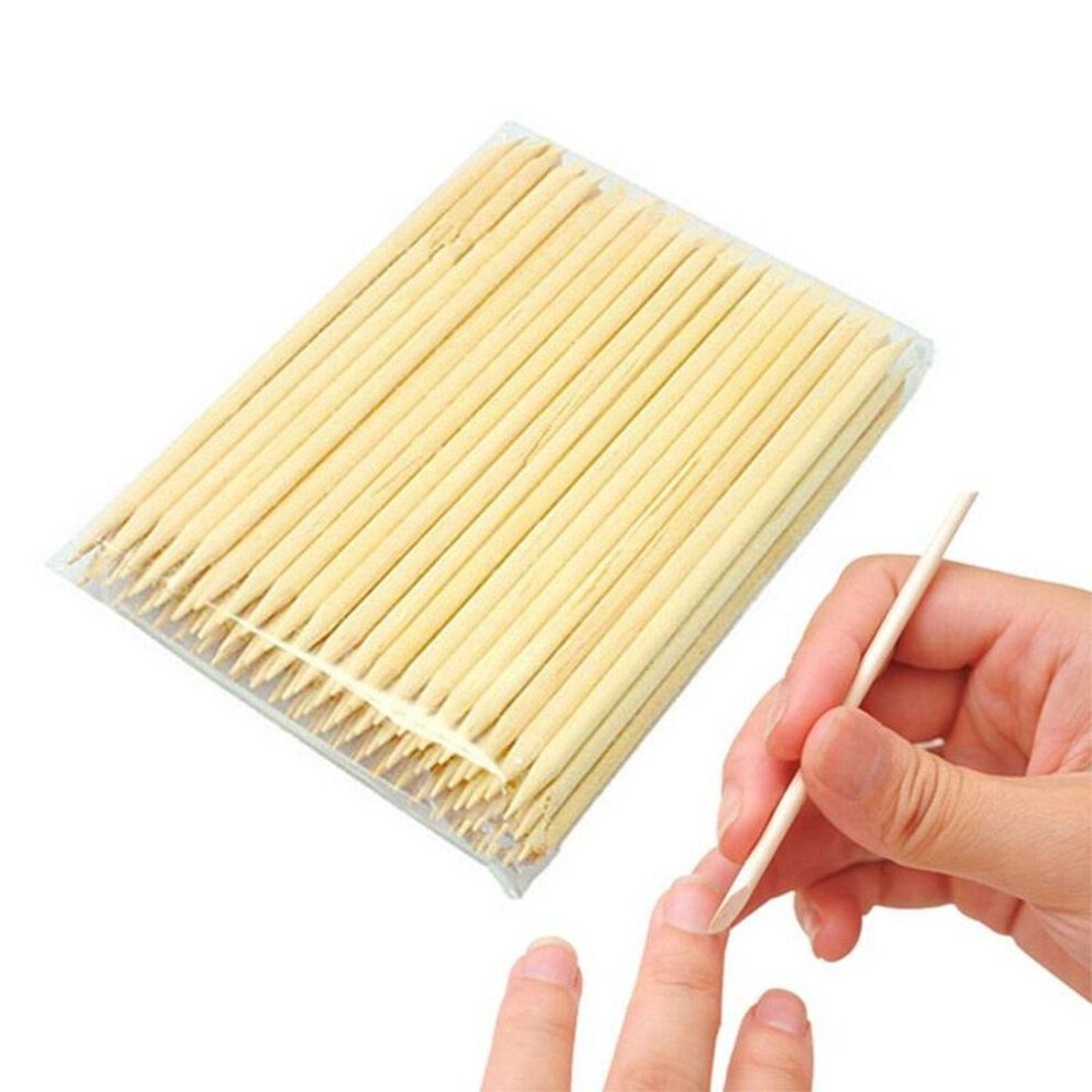 100pcs/lot Nail Art Orange Wood Stick Cuticle Pusher Remover For Nail Art Care Manicures Angled