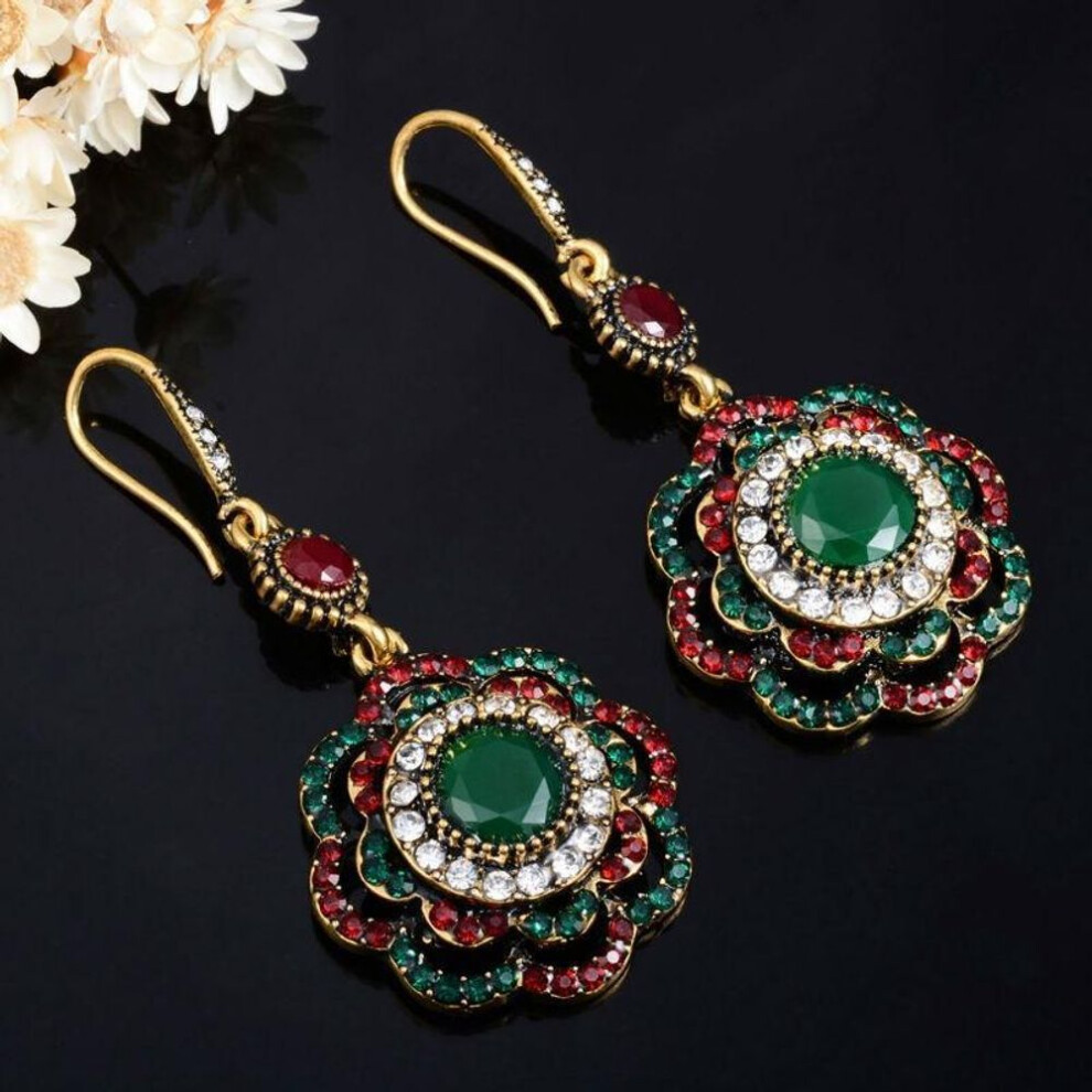 (antique gold) Drop Earrings Ethnic Long Clip Crystal Vintage Party Cuff Wedding Bohemian Earrings For Women