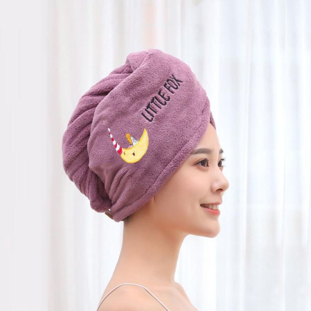 (purple, Single Layer) Magic Microfiber Shower Cap Embroidery Towel Bath Hats Dry Hair Cap Quick Drying Soft For Lady Turban Head