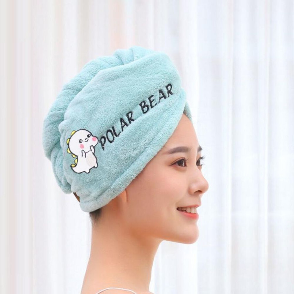 (light blue, Double layer Thickening) Magic Microfiber Shower Cap Embroidery Towel Bath Hats Dry Hair Cap Quick Drying Soft For Lady Turban Head