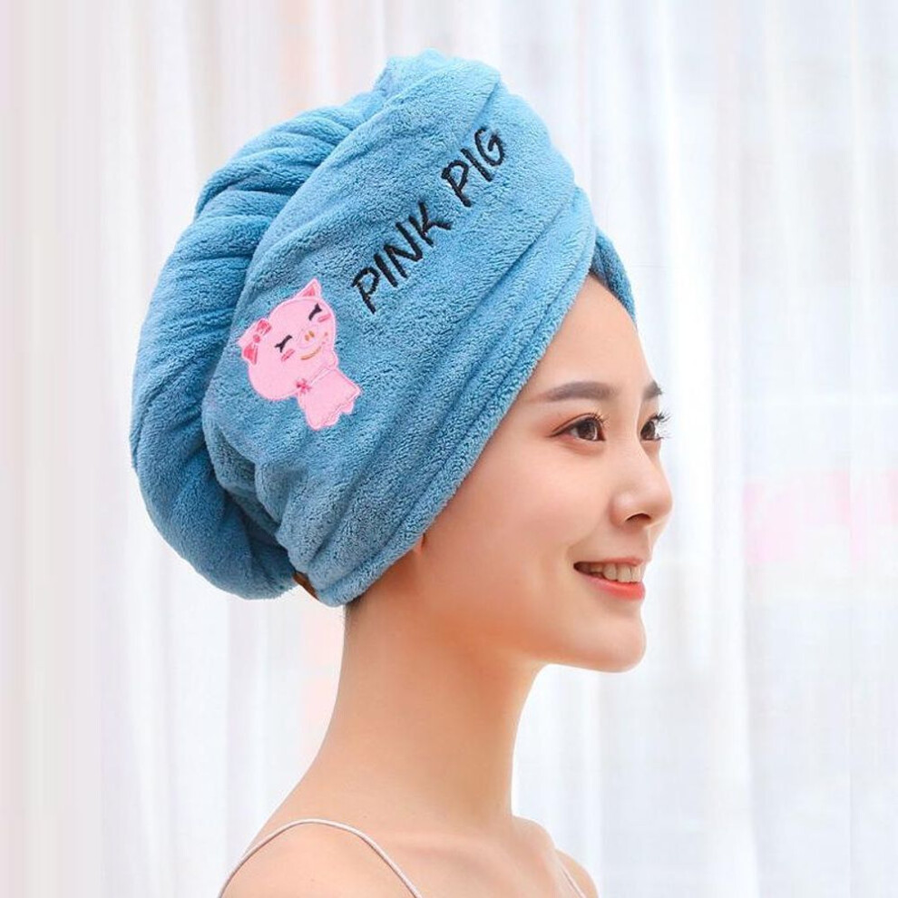 (navy blue, Single Layer) Magic Microfiber Shower Cap Embroidery Towel Bath Hats Dry Hair Cap Quick Drying Soft For Lady Turban Head