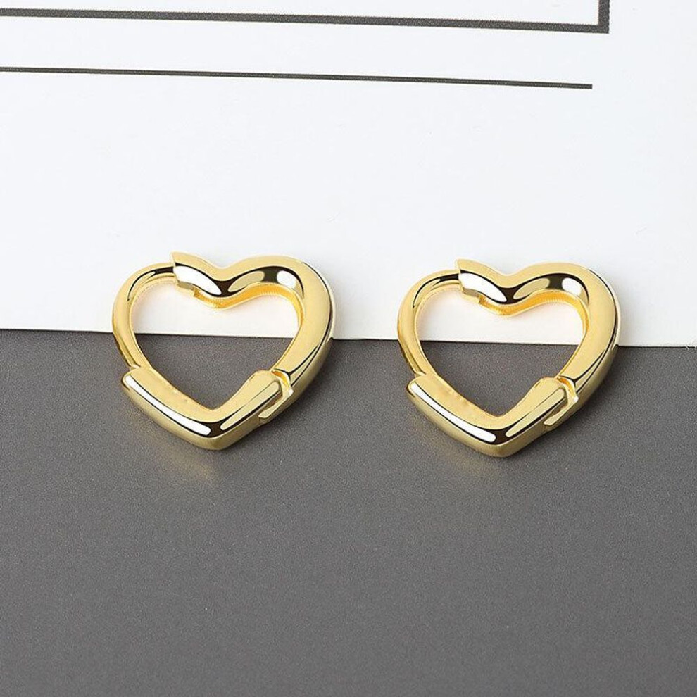 (gold) Anenjery Simple Cute Sweet Heart Buckle Hoop Earrings Fashion For Women Heart-shaped Circle Piercing Earrings Jewelry