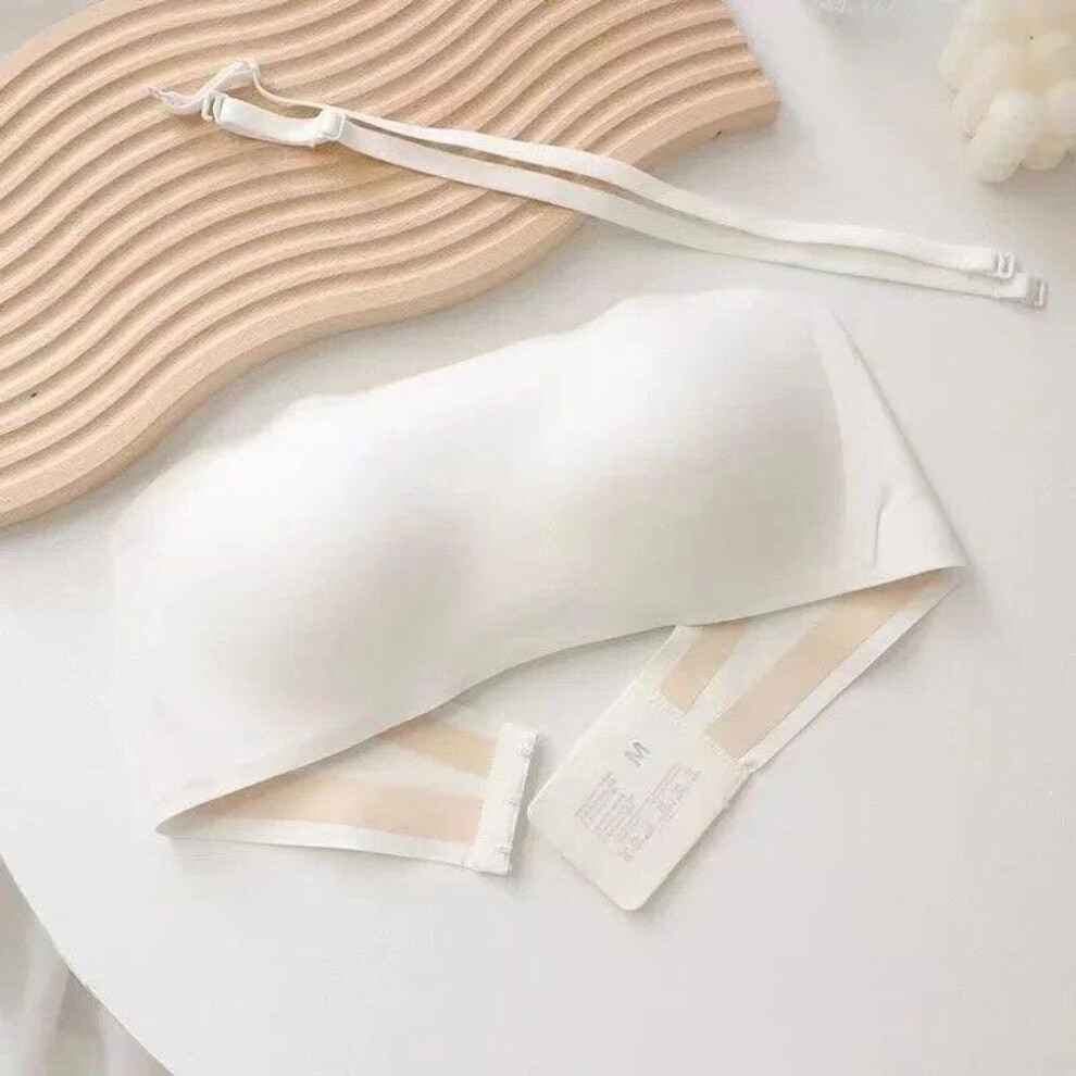 (white, M) Women&apos;s Bra Strapless Underwear Thin Non Slip Invisible Sexy Bra Soft Lingerie