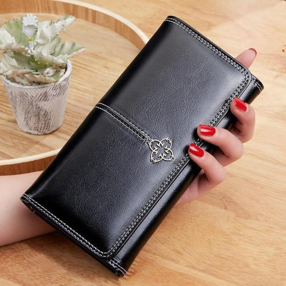 (black) Women&apos;s Wallet Retro Wax Oil Skin Wallet Portfel Damski Lady Long Leather Clutch Bag Wallet high-quality purse Card Holder