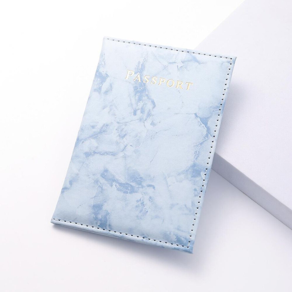 (blue) Passport Cover Pu Leather Marble Style Travel Id Credit Card Passport Holder Packet Wallet Purse Bags Pouch For Women Men