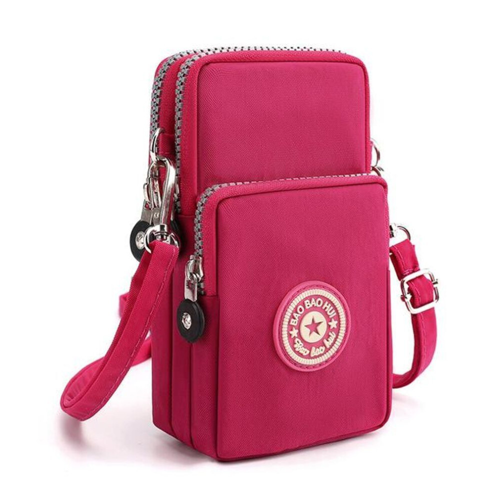 (rose red) Sports Wallet Phone Bag For Mobile Shoulder Bag Pouch Case Belt Handbag Purse Coin Wallet Retro Key Holder Small Money Bag
