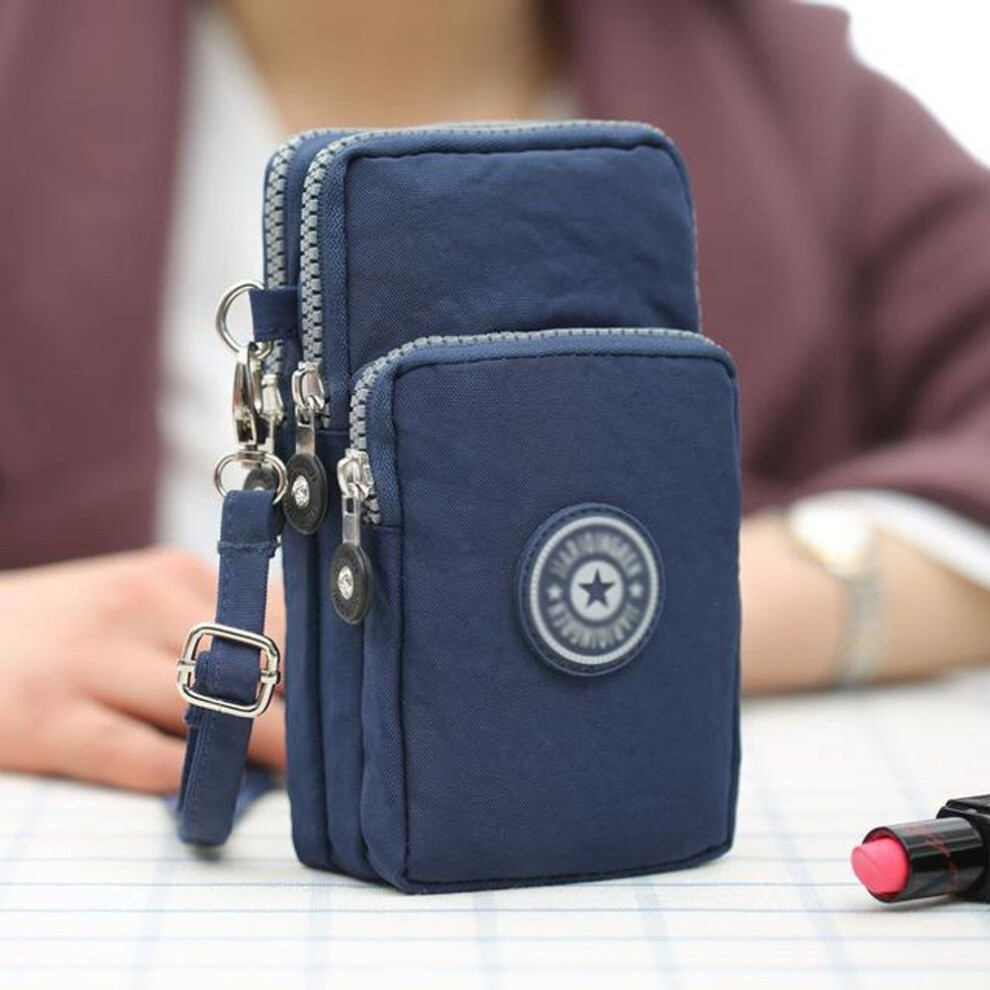 (dark blue) Sports Wallet Phone Bag For Mobile Shoulder Bag Pouch Case Belt Handbag Purse Coin Wallet Retro Key Holder Small Money Bag