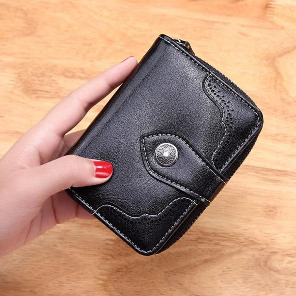 (black) Aliwood Women&apos;s Wallet Oil Wax Leather High Quality Hasp Zipper Purse Clutch Coin Card Holders Wallet