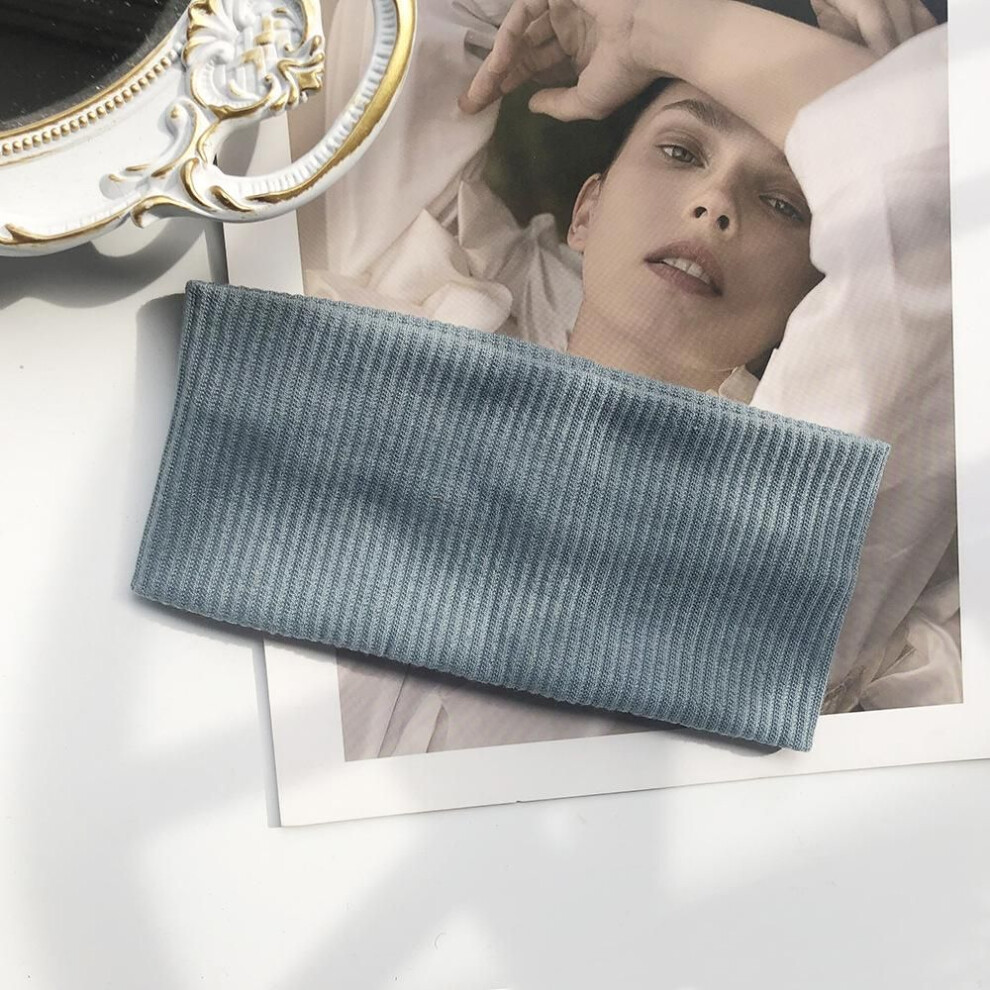 (blue) Women Solid Color Headband Yoga Knitting Elastic Hair Bands Turban Makeup Hair Hoop Vintage Headwrap Fashion Hair Accessories