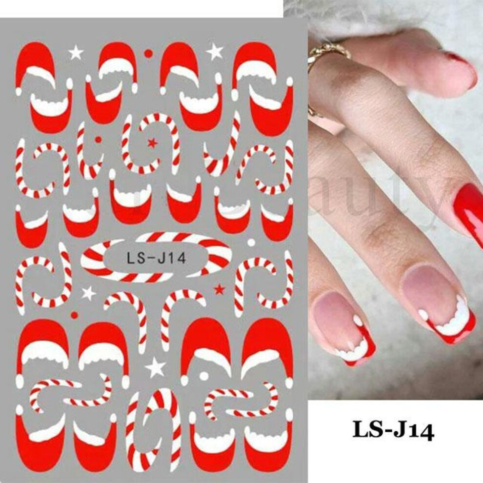 (LS-J14) 3D Christmas Nail Stickers Snow Tree Gloves Sliders Winter Ornaments Lanterns Decoration Candys Santa Hats Nail Decals GLLS-J17