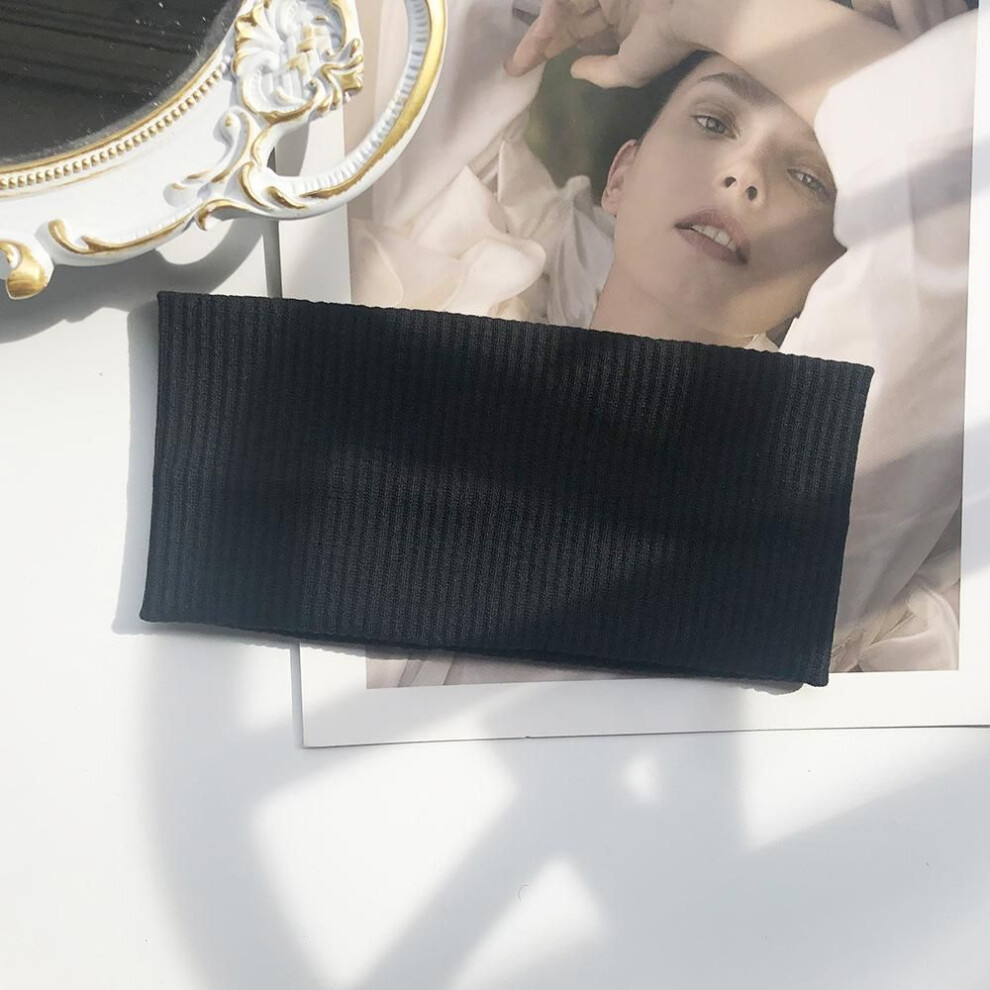 (black) Women Solid Color Headband Yoga Knitting Elastic Hair Bands Turban Makeup Hair Hoop Vintage Headwrap Fashion Hair Accessories
