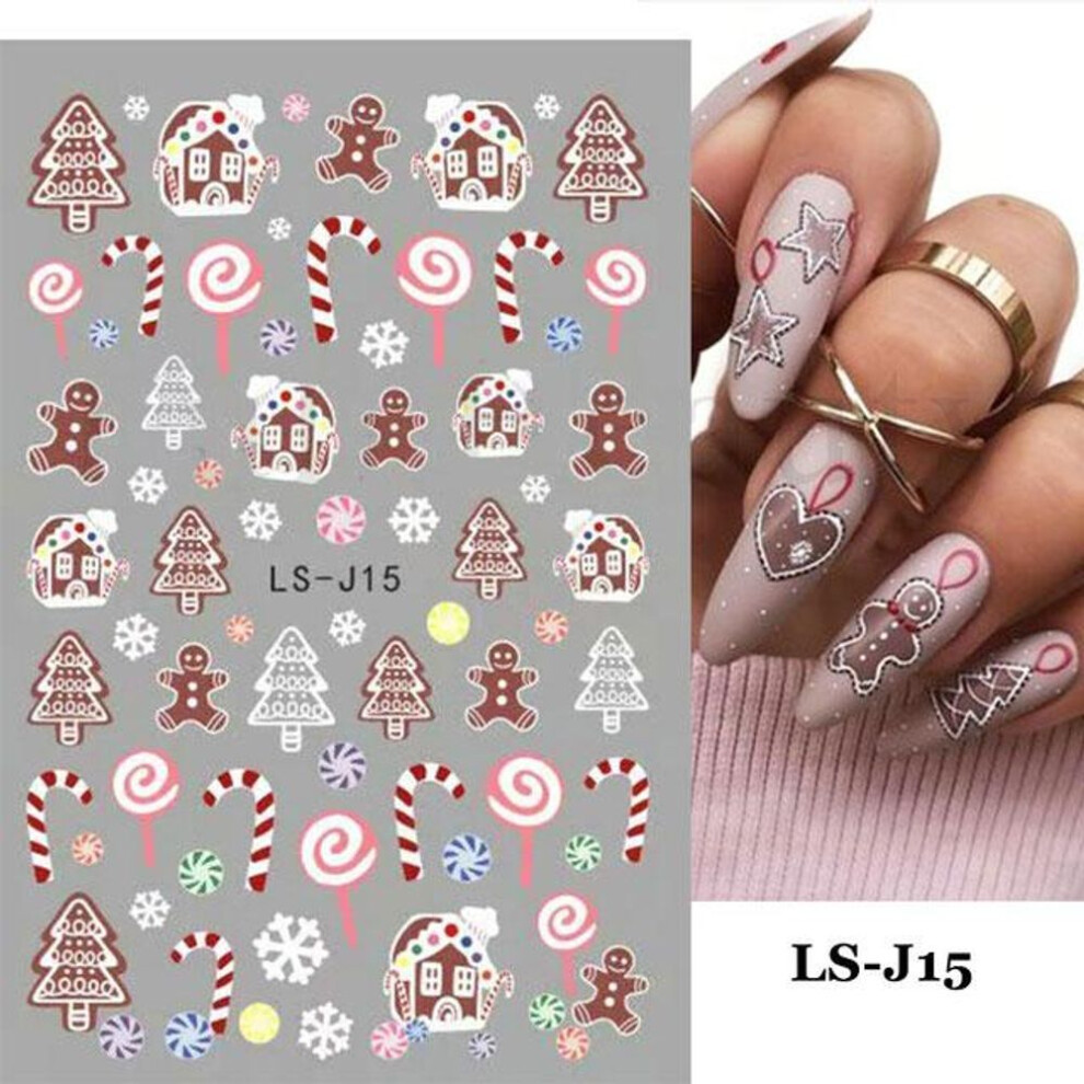 (LS-J15) 3D Christmas Nail Stickers Snow Tree Gloves Sliders Winter Ornaments Lanterns Decoration Candys Santa Hats Nail Decals GLLS-J17