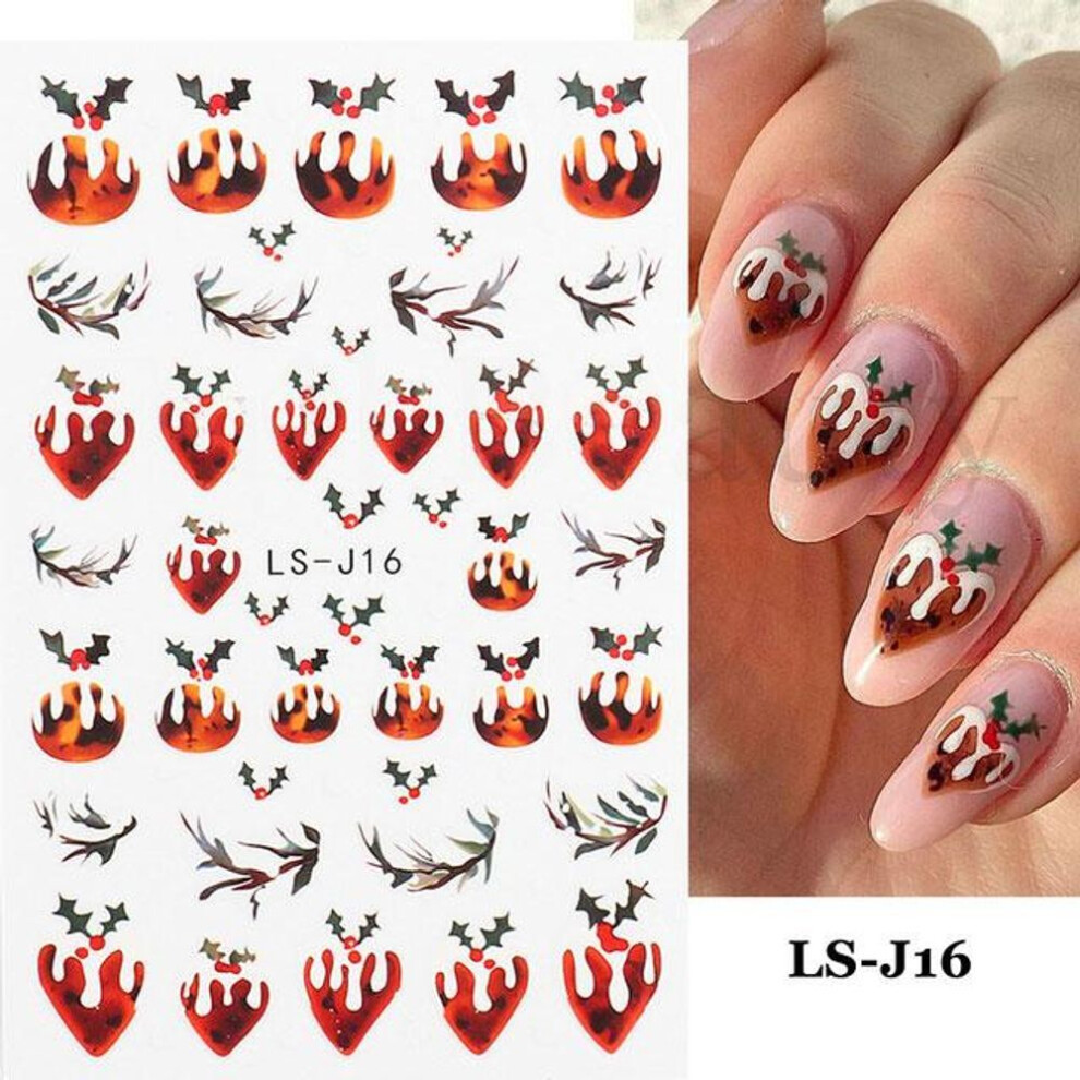 (LS-J16) 3D Christmas Nail Stickers Snow Tree Gloves Sliders Winter Ornaments Lanterns Decoration Candys Santa Hats Nail Decals GLLS-J17