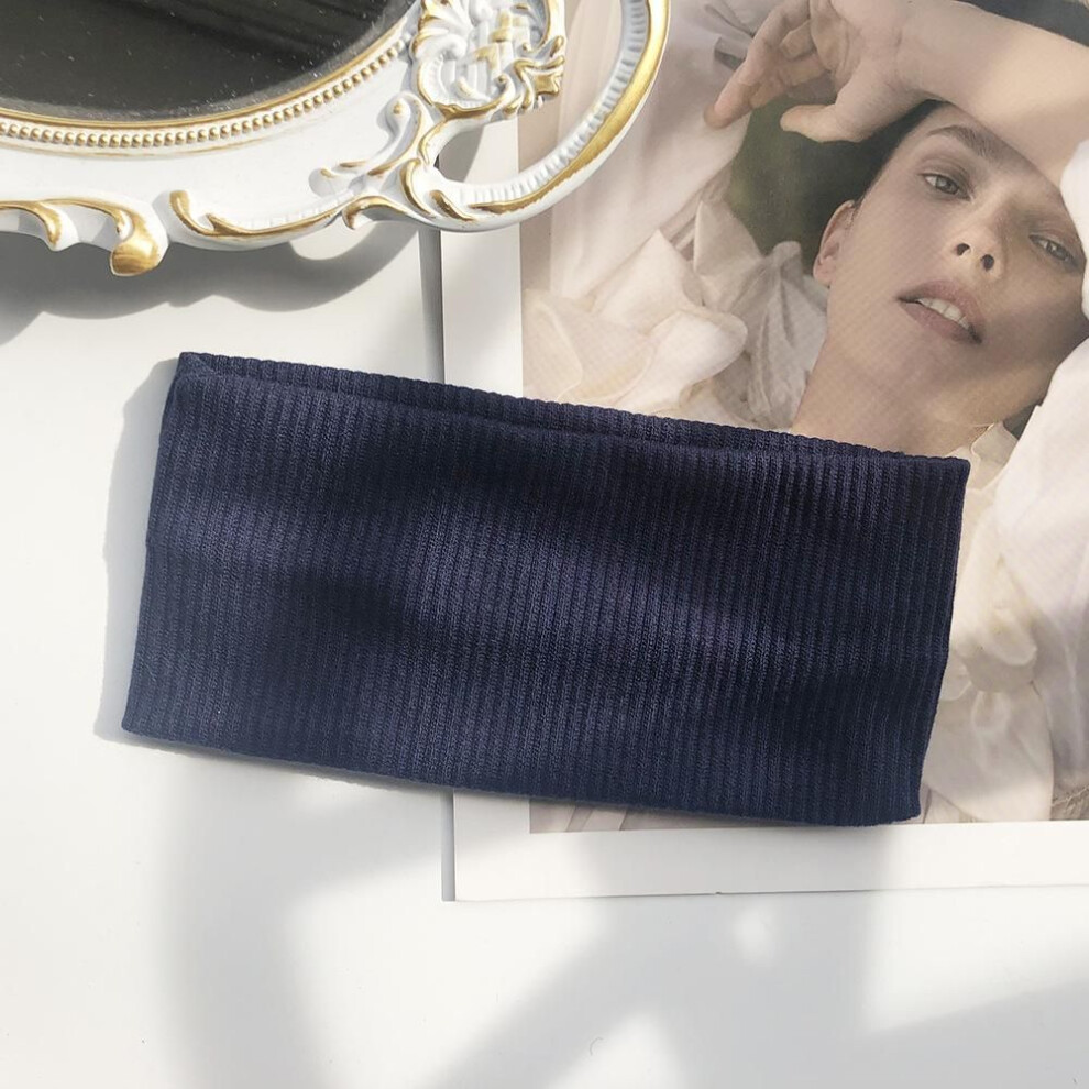 (navy blue) Women Solid Color Headband Yoga Knitting Elastic Hair Bands Turban Makeup Hair Hoop Vintage Headwrap Fashion Hair Accessories