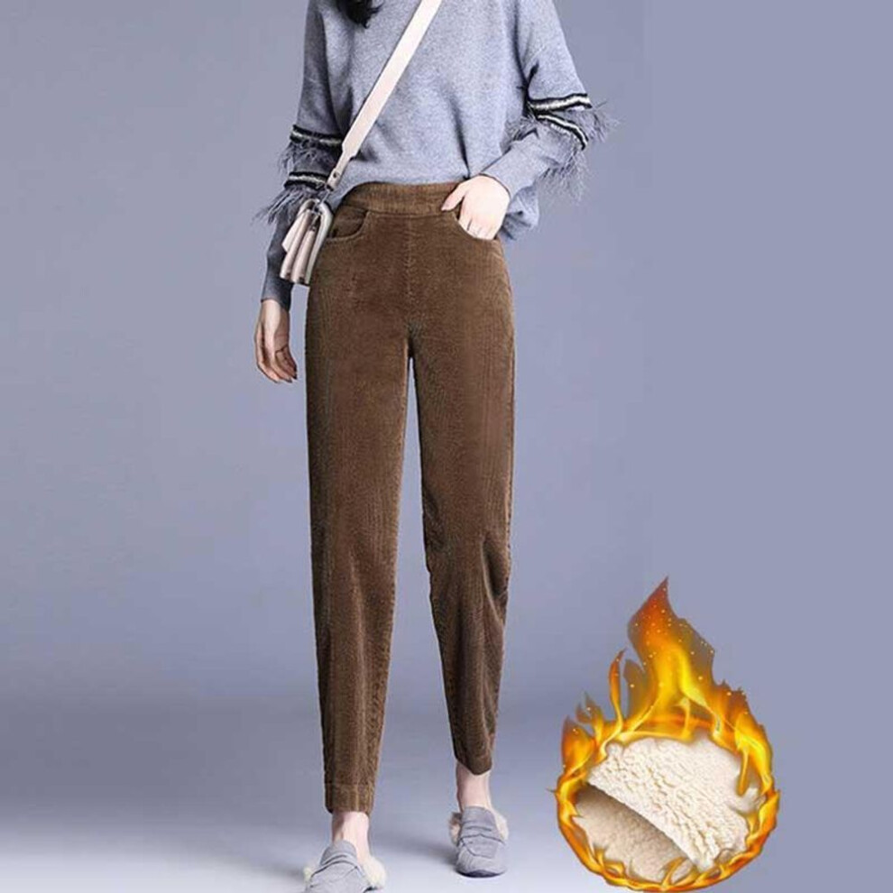 (brown, 2XL) Women Lambs Wool Pant Winter Thick Warm Cashmere Pants Corduroy Female Solid Color Loose Trousers