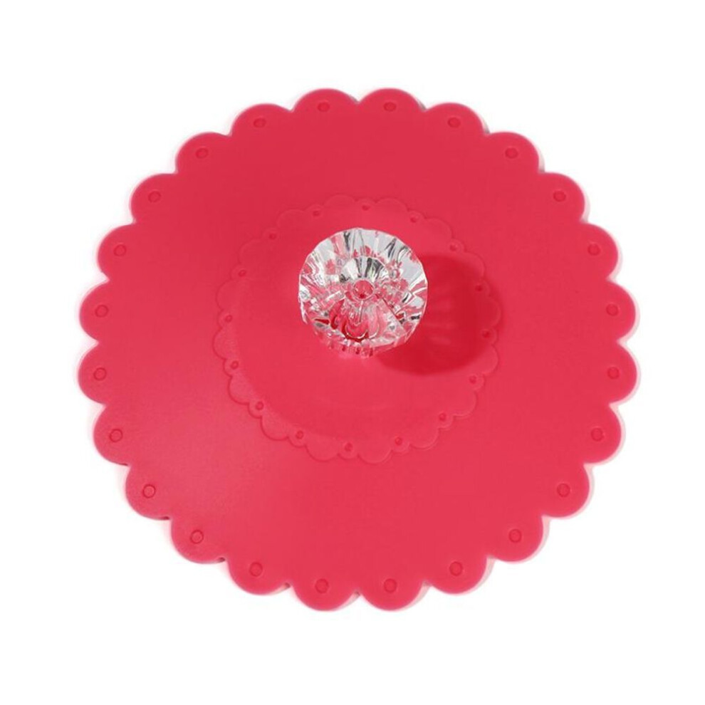 (rose red) Reusable Silicone Cup Cover Diamonds Anti-dust Thermal Insulation Cup Lid Seals Mugs Cover