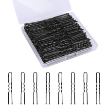 Pinzas para el cabello en forma de U, 100PCS de 2.4 pulgadas para mujeres y niñas, salón de peinado, caja de almacenamiento - Negro