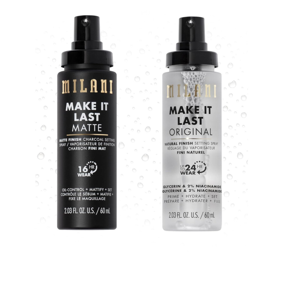 Milani Make It Last Original - Natural Finish 3-in-1 Primer and Setting Spray + Make it Last Matte - Matte Finish Charcoal Primer and Setting Spray fo