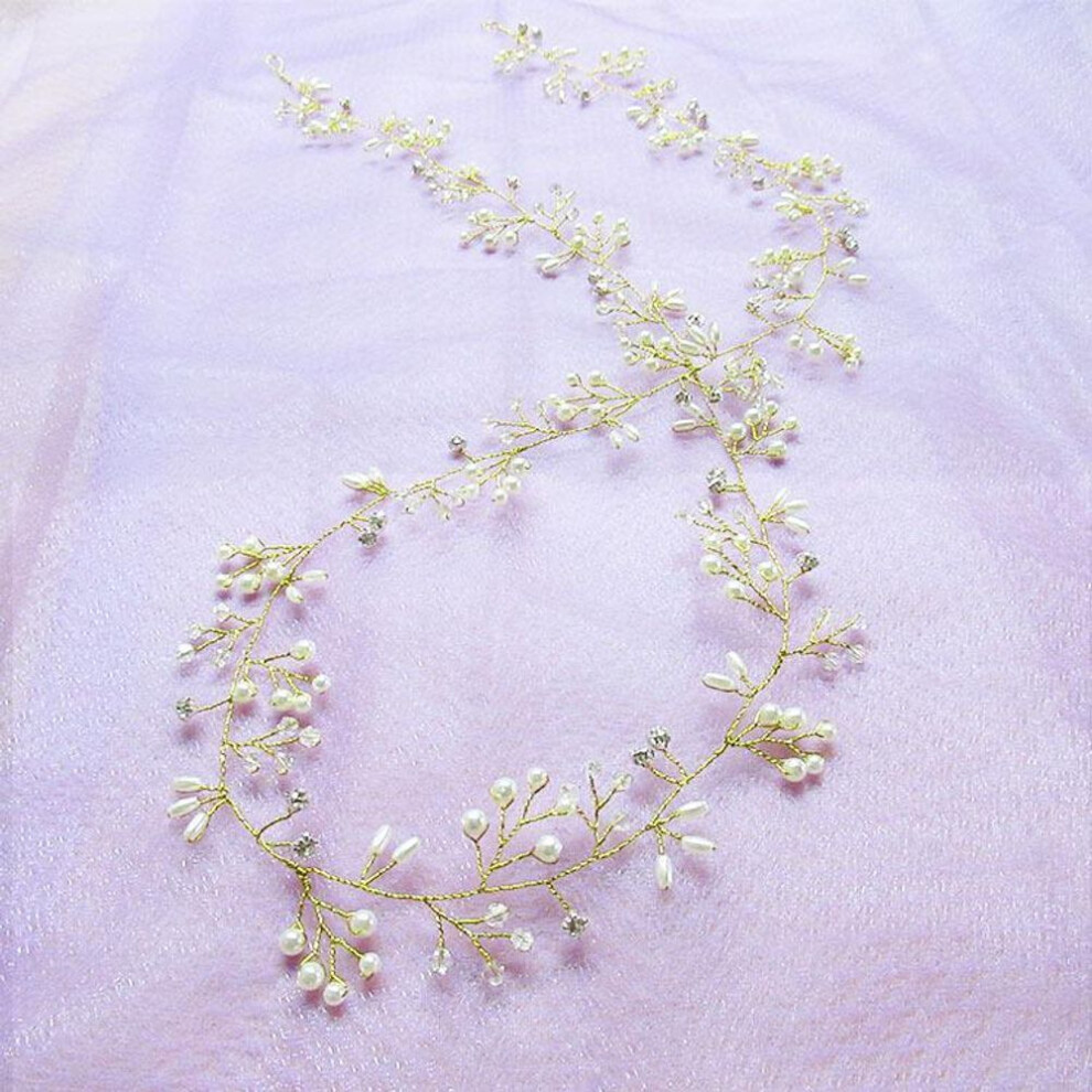(gold, 1.5m) Fake Pearl Crystal Wedding Hair Vine Crystal Bridal Accessories Diamante Headband New