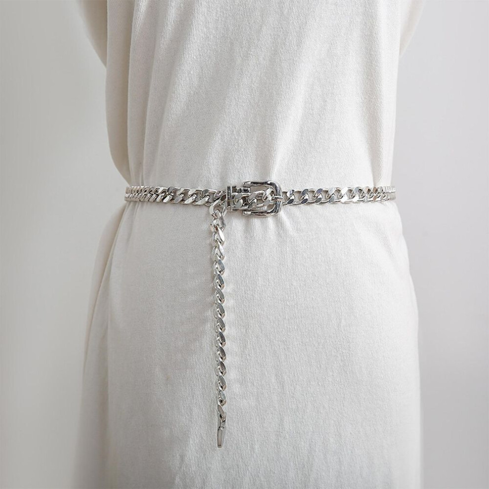 (silver) 1pc Women&apos;s Clothes Chain Belt Metal Waist Chain Dress Belts Metal Belt Adjustable Decoration