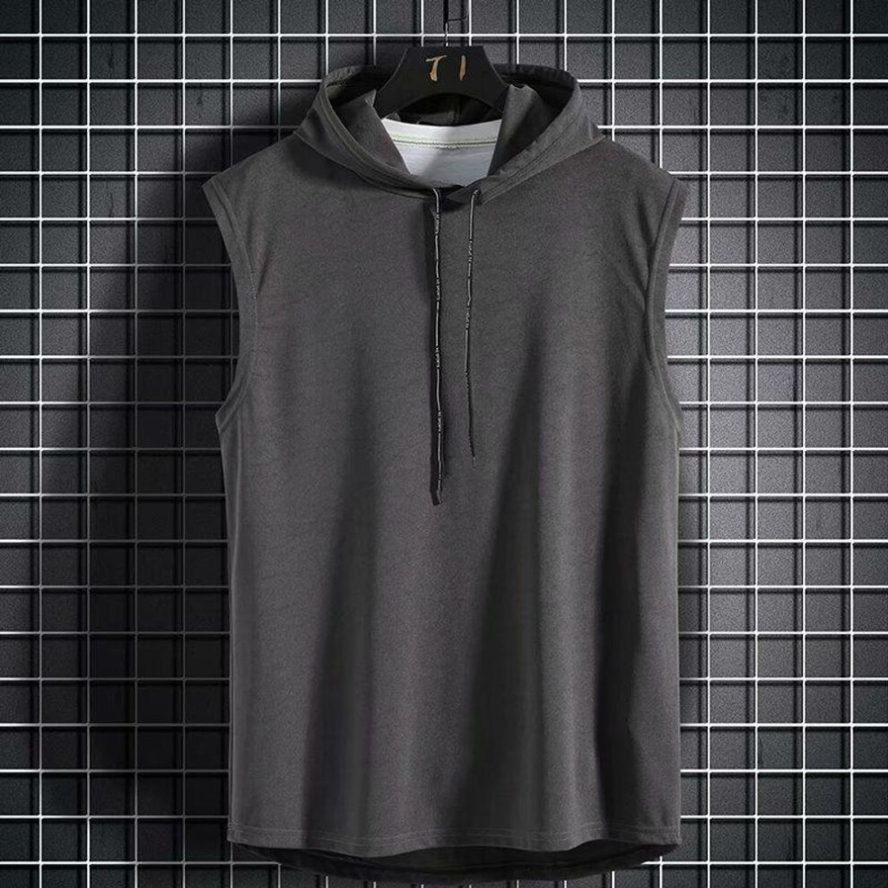 (grey, XXL) Summer Mens Muscle Hoodie Vest Sleeveless Bodybuilding Gym Workout Fitness Shirt High Quality Vest Hip Hop Sweatshirt Men&apos;s Tops