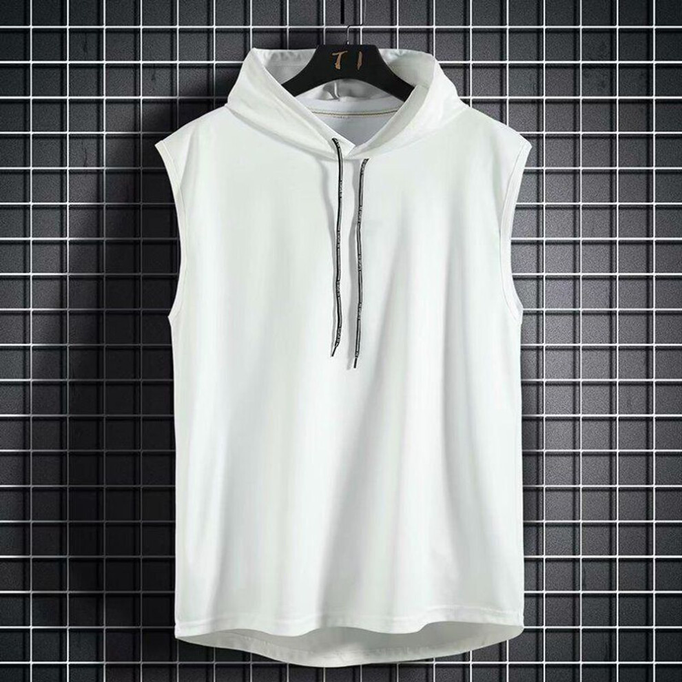 (white, XXL) Summer Mens Muscle Hoodie Vest Sleeveless Bodybuilding Gym Workout Fitness Shirt High Quality Vest Hip Hop Sweatshirt Men&apos;s Tops