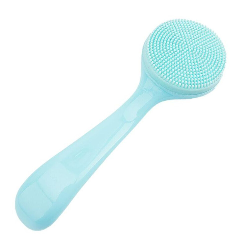 (blue) Double Sided Silicone Facial Cleanser Brush Soft Hair Face Massage Wash Brush Blackhead Remover Portable Skin Care Tool