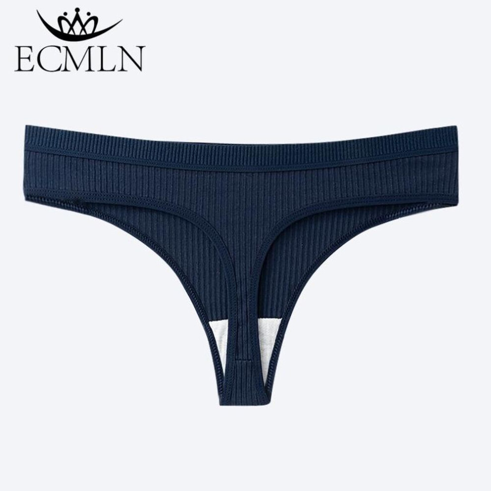 (blue, L) Women&apos;s Low Waist Vertical Striped Cotton Panties Simple Comfortable Thong Four Seasons Wearable Underwear