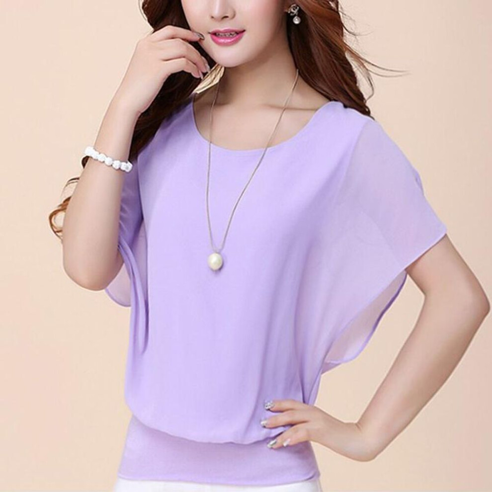 (purple, 3XL) Oversized Chiffon Batwing Blouse - Plus Size