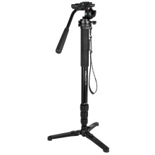 KINGJOY Einbeinstativ-Stativ der MP-Serie, 4-teilige Twist-Lock-Teleskopbeine mit Fluid-Drag-Kopf und klappbarer Standbasis mit drei Sttzen, kompakt